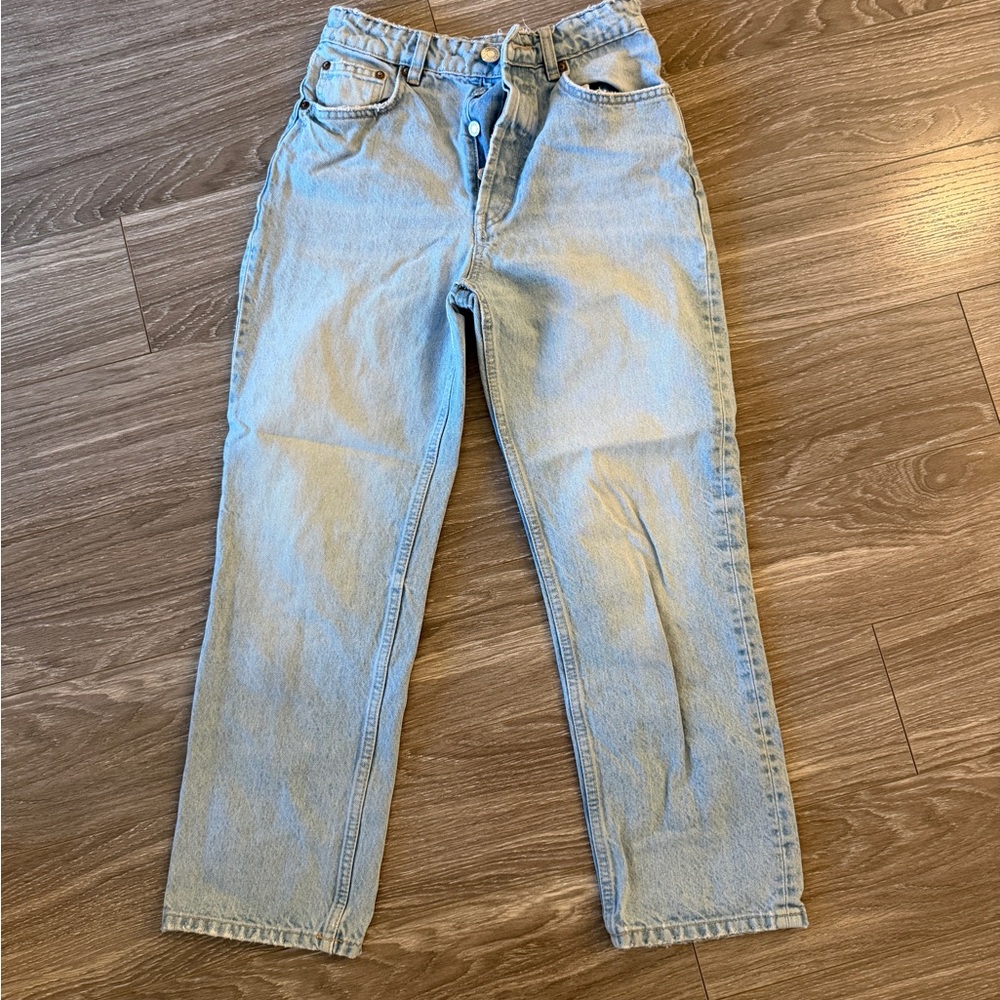 Zara Cropped High Waisted  Light Blue Jeans